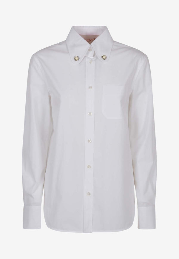 Valentino Long-Sleeved Popeline Shirt Optic White 6B3AB7805A6 001