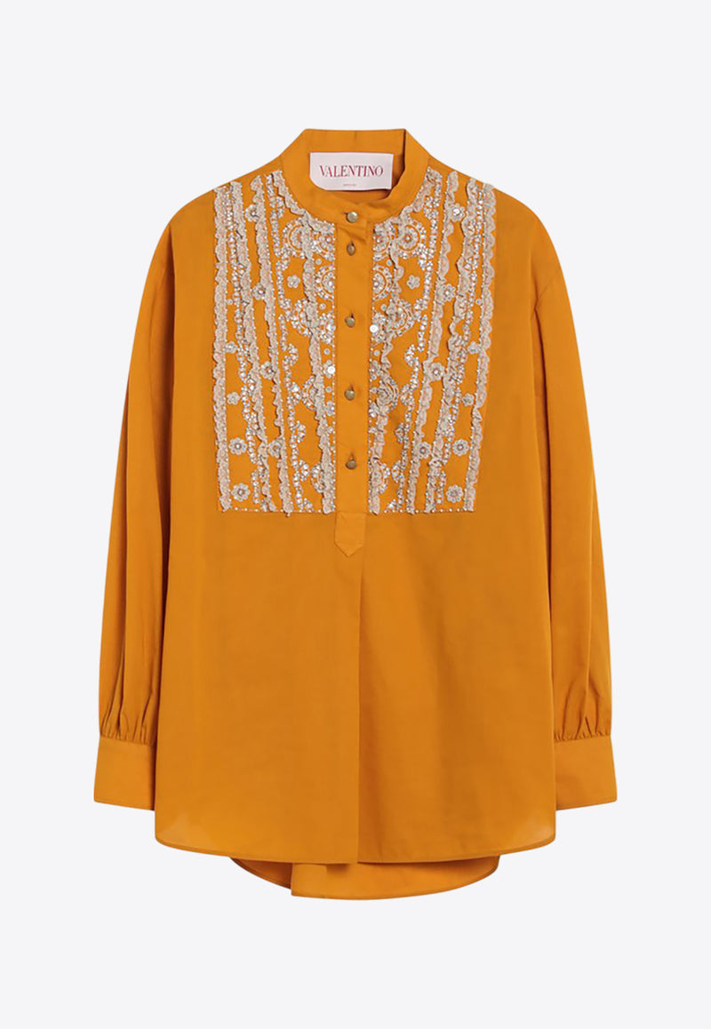 Valentino Embroidered Yoke Long-Sleeved Shirt Yellow 6B3AEAB1906/Q_VALE-JB5