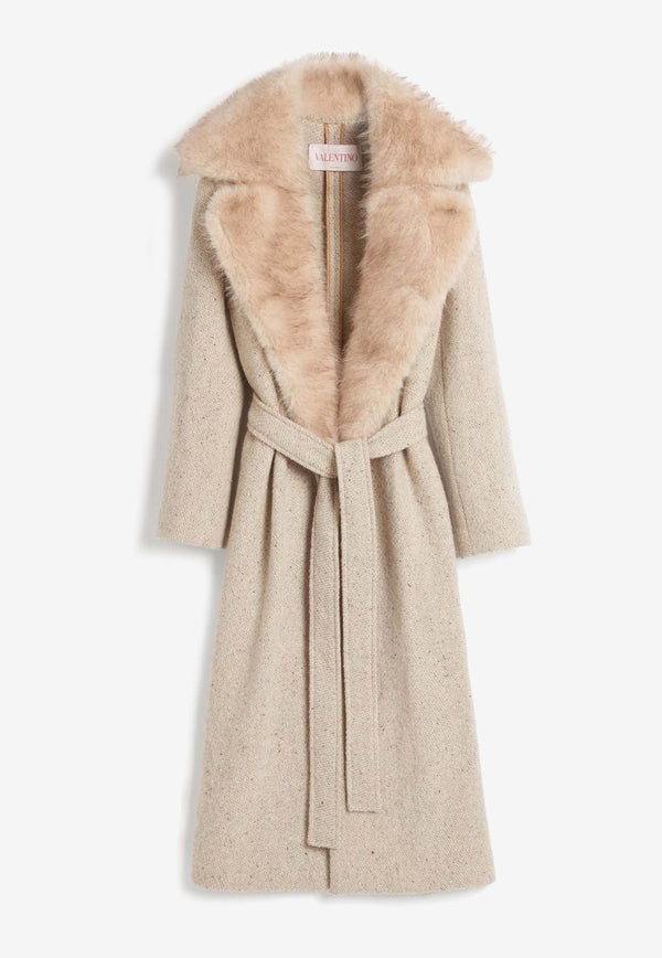 Valentino Fur-Collar Belted Wool Coat Latte 6B3CA7J090H R9L