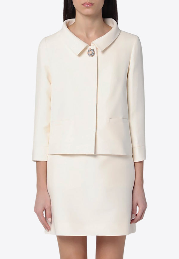 Valentino Jeweled Button Wool-Blend Blazer White 6B3CE3Y01CF/Q_VALE-A03