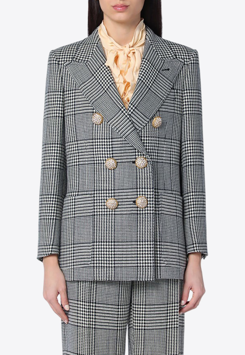 Valentino Houndstooth Double-Breasted Blazer Gray 6B3CE40090U/Q_VALE-0AN