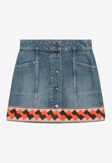 Valentino Jacquard-Trimmed Mini Denim Skirt Blue 6B3DD19Z94U/Q_VALE-558