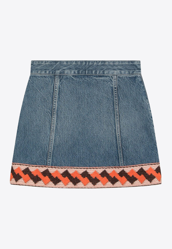 Valentino Jacquard-Trimmed Mini Denim Skirt Blue 6B3DD19Z94U/Q_VALE-558