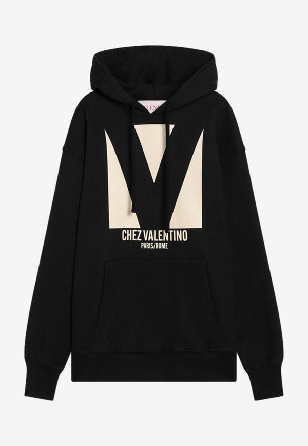 Valentino Chez Logo Print Hooded Sweatshirt Black 6B3MF24I960/Q_VALE-0NO