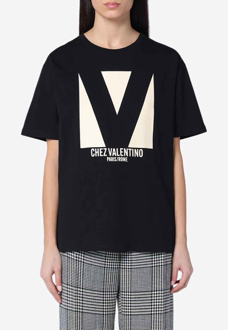 Valentino Chez Logo Print T-shirt Black 6B3MG24H95W/Q_VALE-0NO