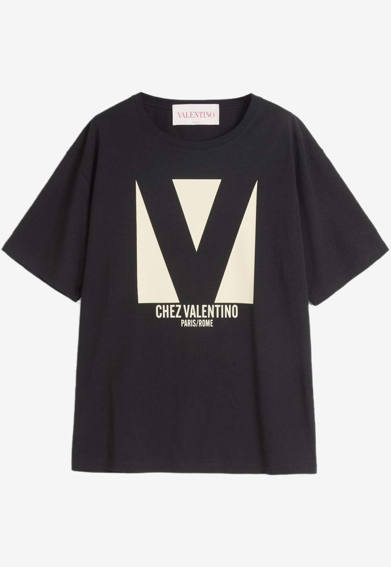 Valentino Chez Logo Print T-shirt Black 6B3MG24H95W 0NO