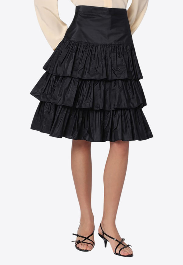 Valentino Taffeta Flounced Skirt Black 6B3RACH1917/Q_VALE-0NO