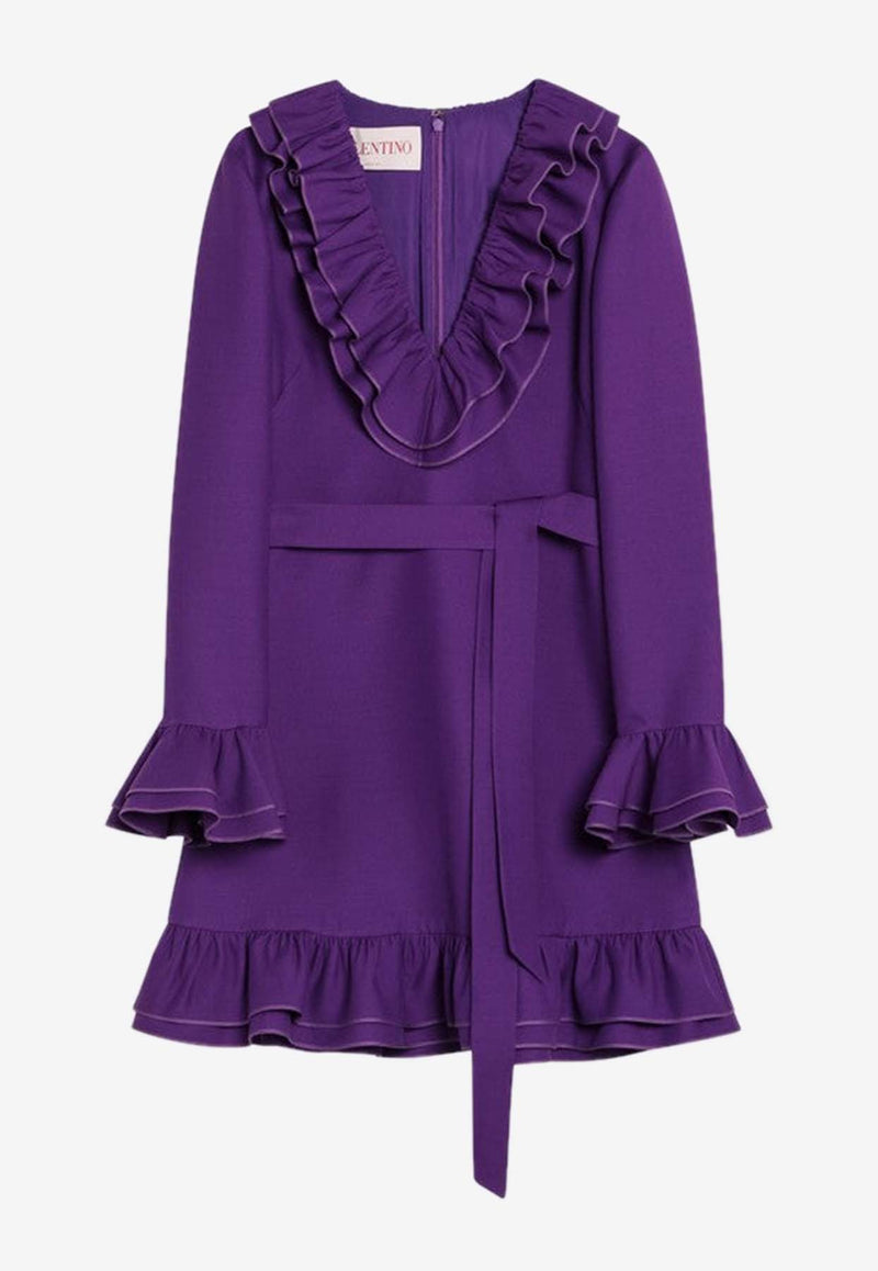 Valentino Wool-Blend Ruffled Mini Dress Purple 6B3VAES61CF/Q_VALE-R1B