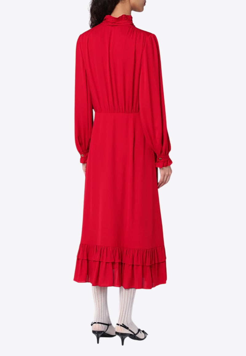 Valentino Ruffled Midi Dress Red 6B3VAF011MH/Q_VALE-R9M