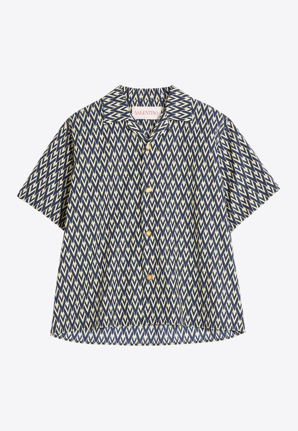 Valentino Toute La V Print Bowling Shirt Navy 6V3AA111AS0 QTD