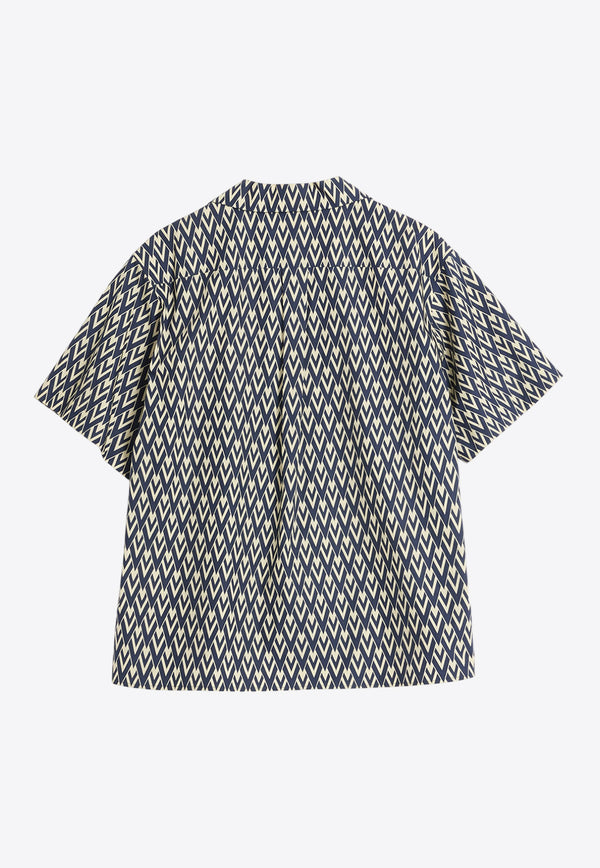 Valentino Toute La V Print Bowling Shirt Navy 6V3AA111AS0 QTD