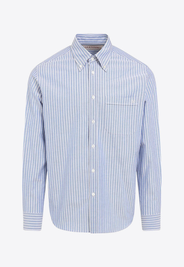 Valentino VLogo Striped Long-Sleeved Shirt Light Blue 6V3ABQ35AL0 PG8