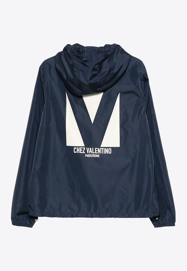 Valentino Chez Logo Print Windbreaker Jacket Navy 6V3CI3486FN AF9