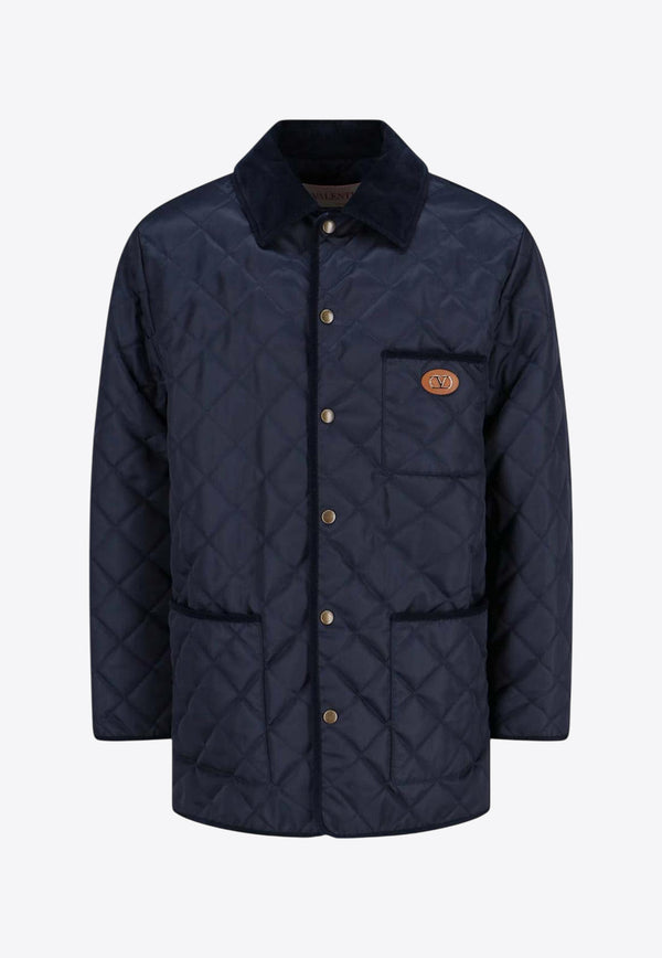 Valentino VLogo Patch Quilted Nylon Jacket Navy 6V3CJK955CM 598