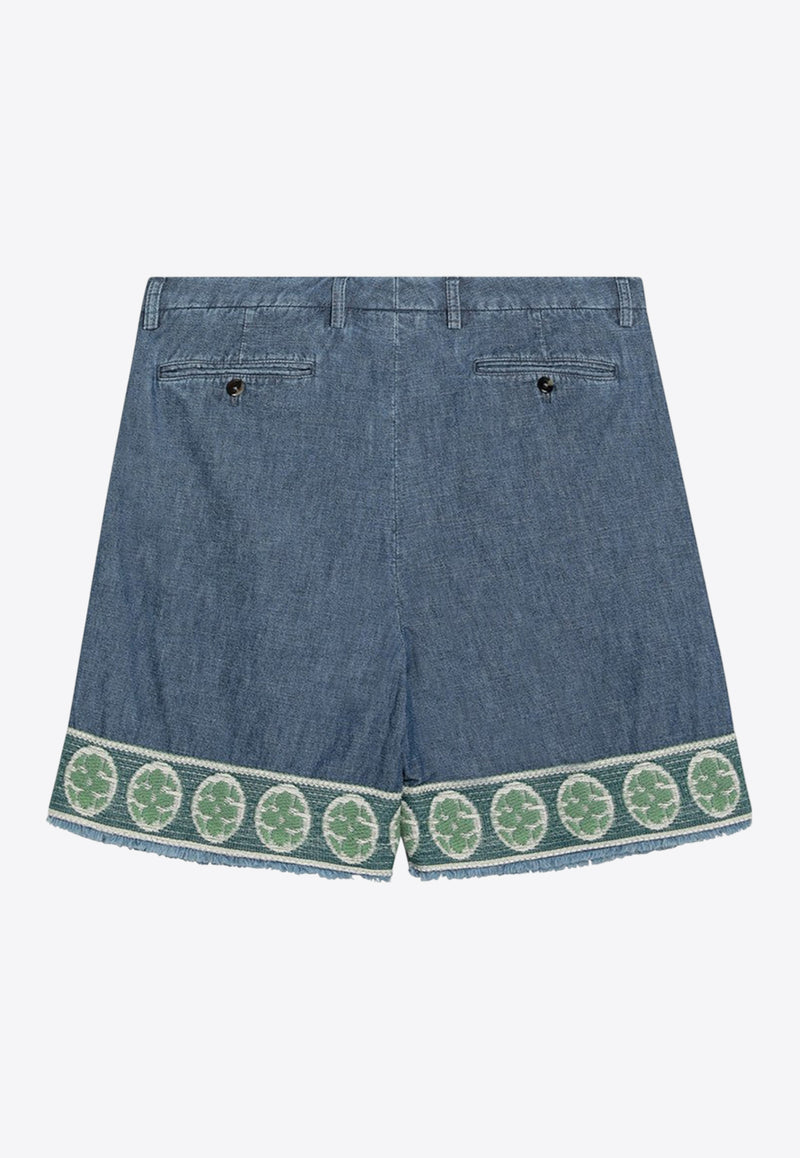 Valentino Bermuda Denim Shorts with Jacquard Hem Blue 6V3DD03TAL4/Q_VALE-558