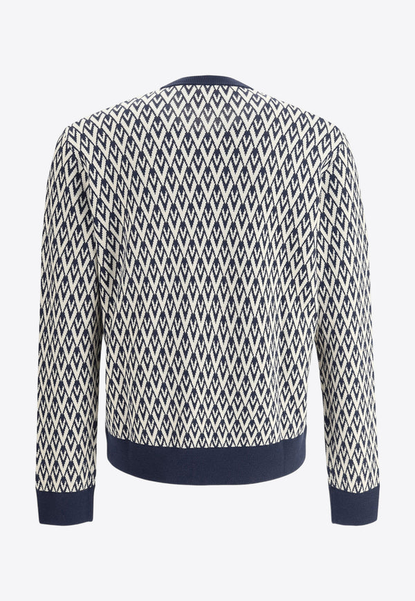 Valentino Toute La V Jacquard V-neck Sweater Navy 6V3KC32XAR0 QTD