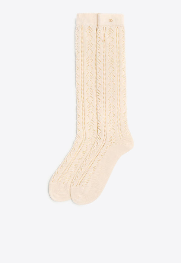 Valentino VLogo Perforated Socks Cream 6V3KI02FAS9 581