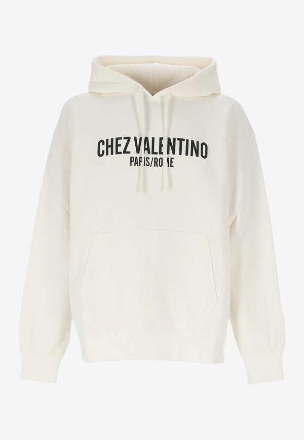 Valentino Chez Logo Print Drawstring Hoodie Ivory 6V3MF28NAPJ A03