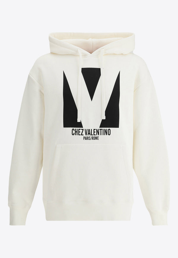 Valentino Chez Logo Print Drawstring Hoodie Ivory 6V3MF28NAQA A03