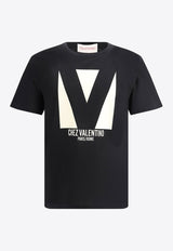 Valentino Chez Logo Print T-shirt Black 6V3MG16PAQ9 0NO