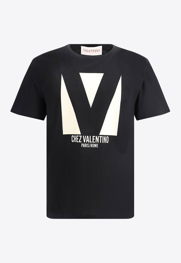 Valentino Chez Logo Print T-shirt Black 6V3MG16PAQ9 0NO