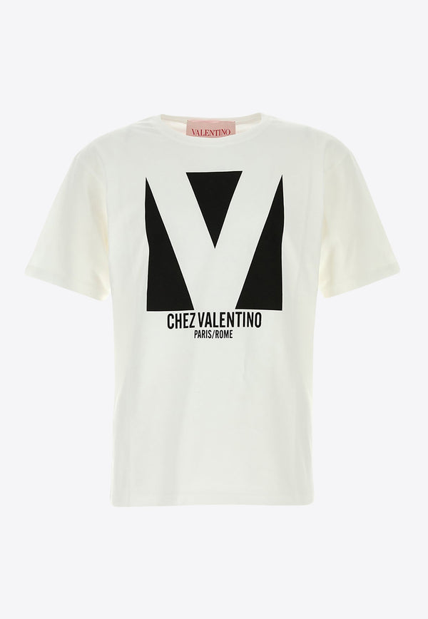 Valentino Chez Logo Print T-shirt White 6V3MG16PAQ9 A03