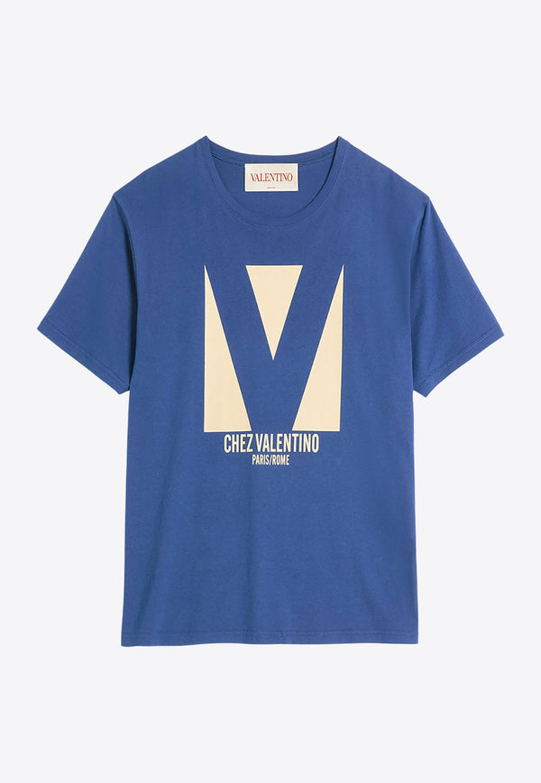 Valentino Chez Logo Print T-shirt Blue 6V3MG16PAQ9 B01