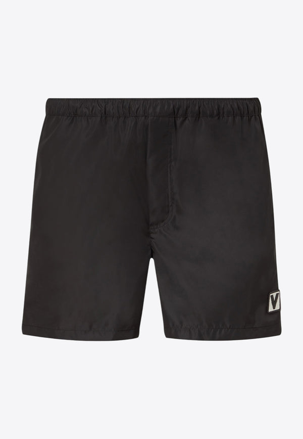 Valentino Chez Logo Patch Swim Shorts Black 6V3UHA286FN 0NO