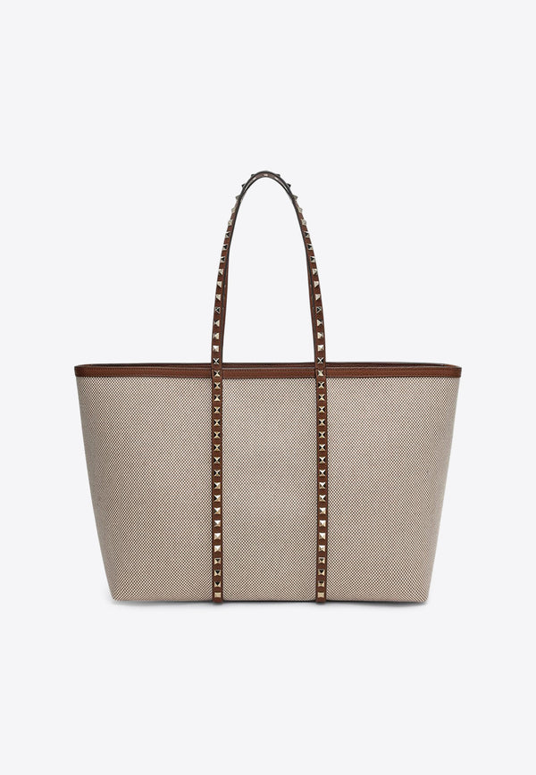 Valentino Medium Rockstud Canvas Tote Bag Natural 6W2B0R04QCE/Q_VALE-RDV