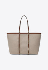 Valentino Medium Rockstud Canvas Tote Bag Natural 6W2B0R04QCE/Q_VALE-RDV