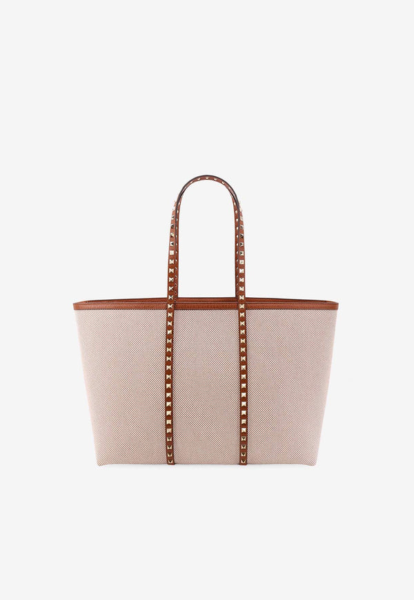 Valentino Rockstud Canvas Tote Bag Beige 6W2B0R04QCE_RDV