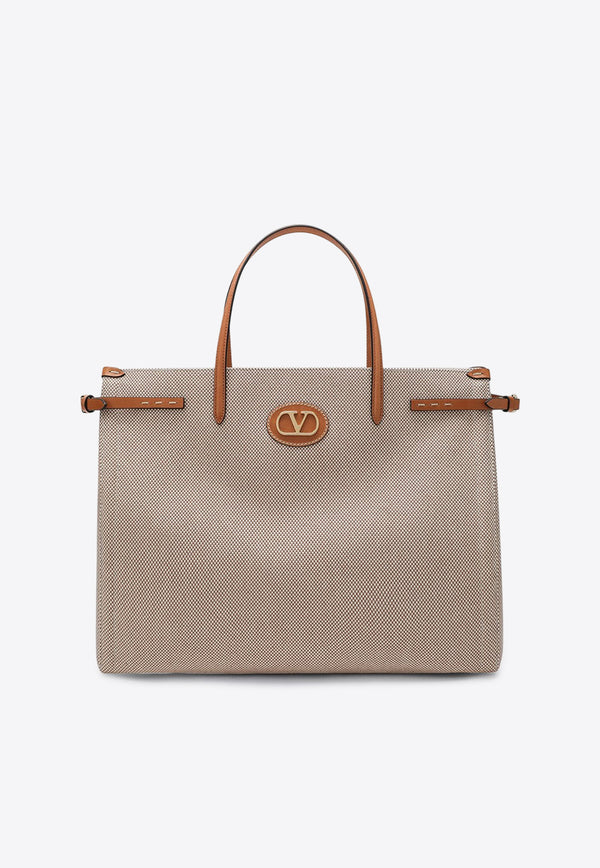 Valentino Medium Antibes Canvas Tote Bag Natural 6W2B0R18EZT/Q_VALE-R2H