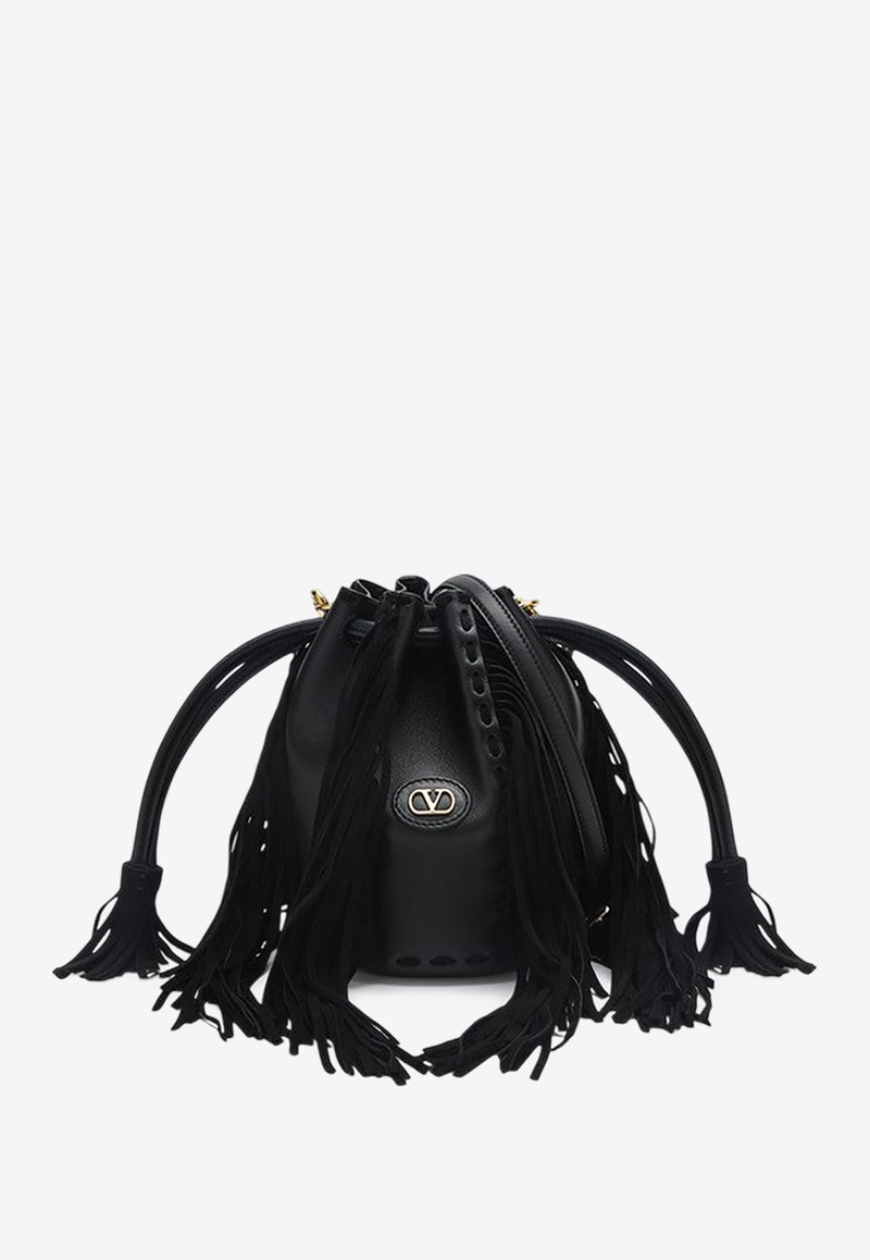 Valentino Small Nellcote Fringed Bucket Bag Black 6W2B0R28LUJ/Q_VALE-0NO