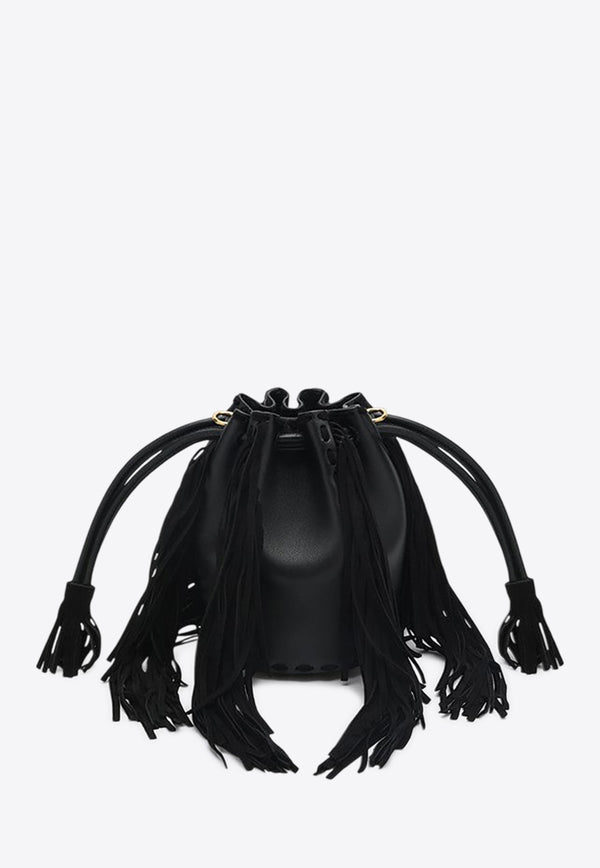 Valentino Small Nellcote Fringed Bucket Bag Black 6W2B0R28LUJ/Q_VALE-0NO