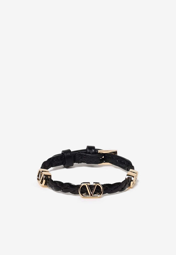 Valentino VLogo Braided Leather Bracelet Black 6W2J0X71PRH 0NO