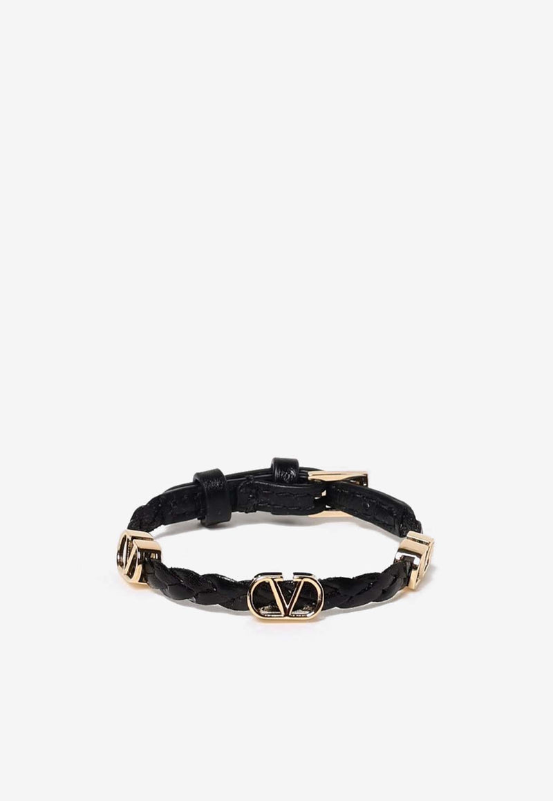 Valentino VLogo Braided Leather Bracelet Black 6W2J0X71PRH 0NO