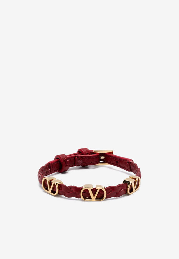 Valentino VLogo Leather Braided Bracelet Red 6W2J0X71PRH 0RO