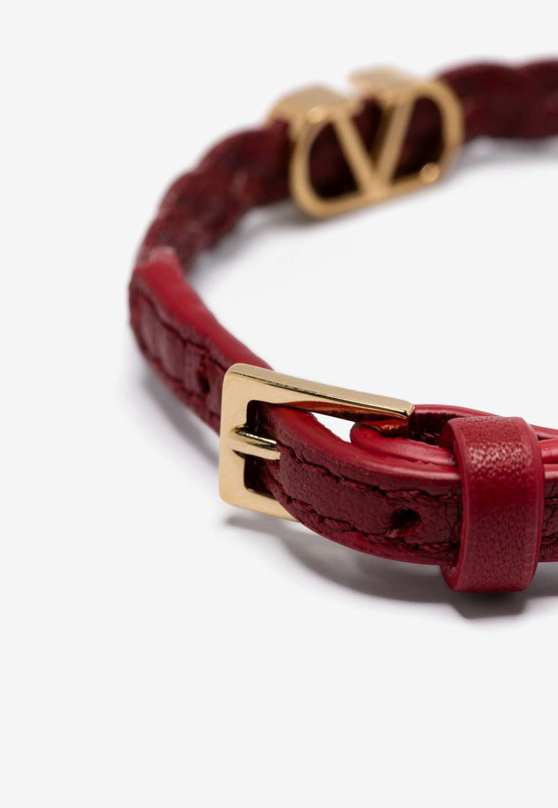 Valentino VLogo Leather Braided Bracelet Red 6W2J0X71PRH 0RO