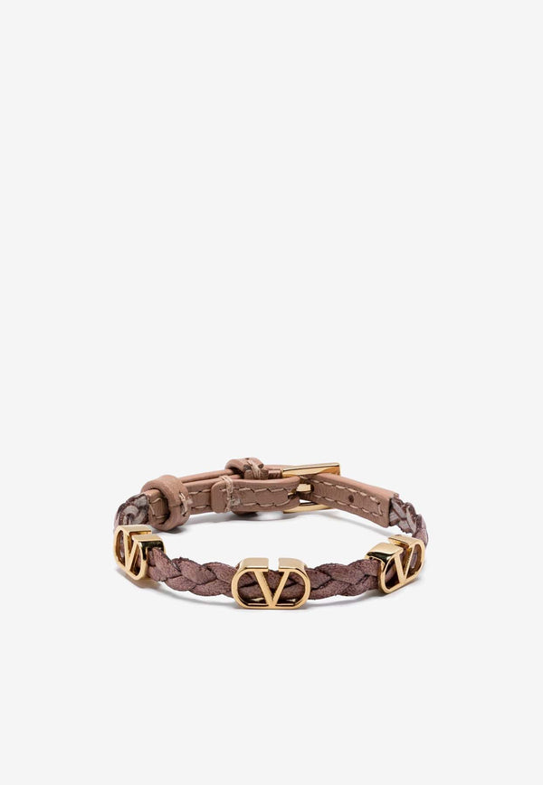 Valentino VLogo Leather Braided Bracelet Powder 6W2J0X71PRH GF9