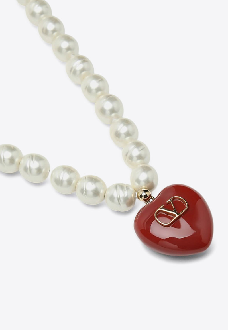 Valentino VLogo Heart Pendant Pearl Necklace Silver 6W2J0Y07LTD/Q_VALE-R5P