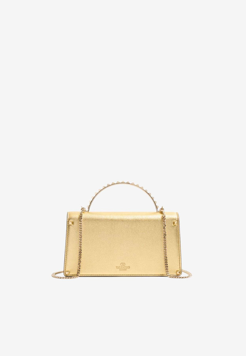 Valentino Mini Rockstud Laminated Leather Top Handle Bag Gold 6W2P0AG5EIF I8M