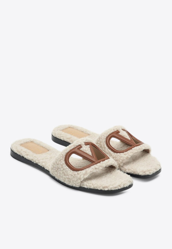 Valentino VLogo Cut-Out Shearling Slides Beige 6W2S0IB0BQD/Q_VALE-43S