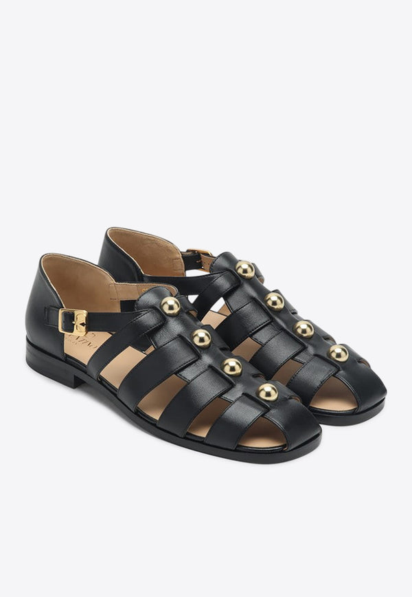 Valentino Studshield Fisherman Sandals in Calf Leather Black 6Y2S0J51ZNJ/Q_VALE-0NO