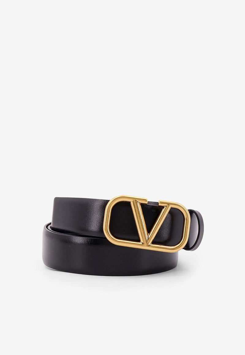 Valentino VLogo Buckle Leather Belt Black 6Y2T0Q90ECU_0NO