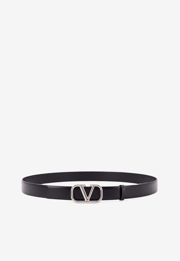 Valentino VLogo Buckle Leather Belt Black 6Y2T0Q90SNP_0NO