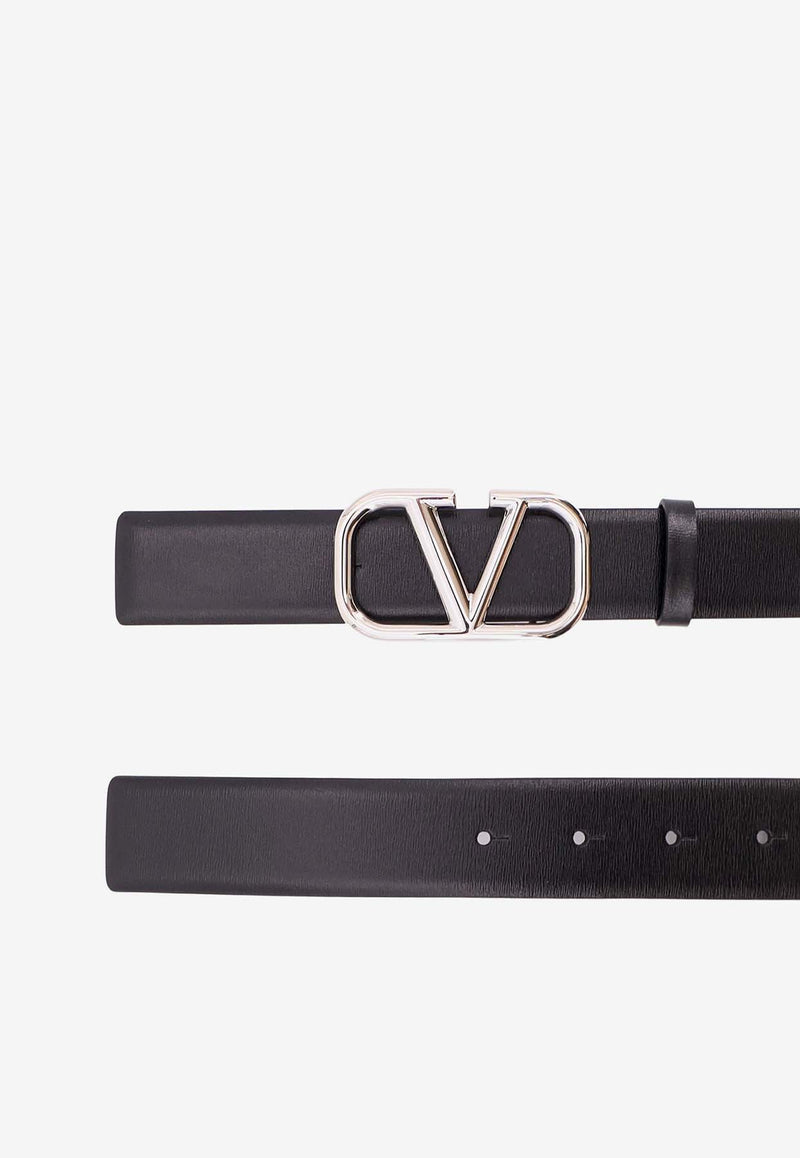 Valentino VLogo Buckle Leather Belt Black 6Y2T0Q90SNP_0NO