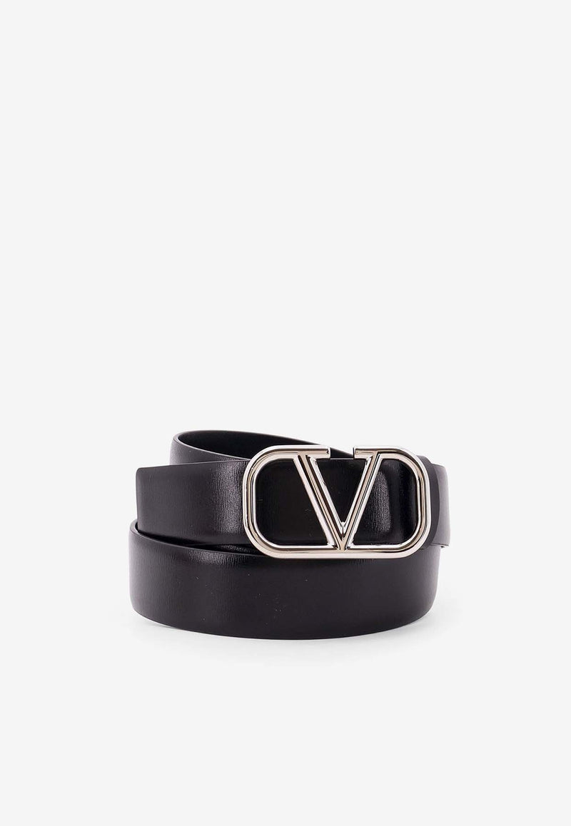 Valentino VLogo Buckle Leather Belt Black 6Y2T0Q90SNP_0NO