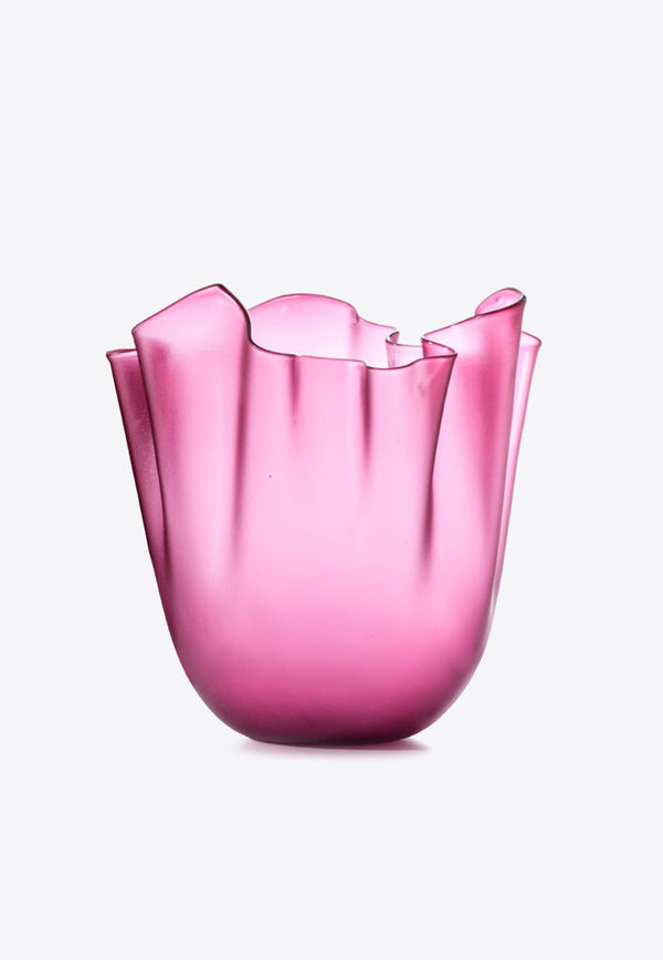 Venini Fazzoletto Transparent Vase 700.02 Transparent Sandblasted Magenta