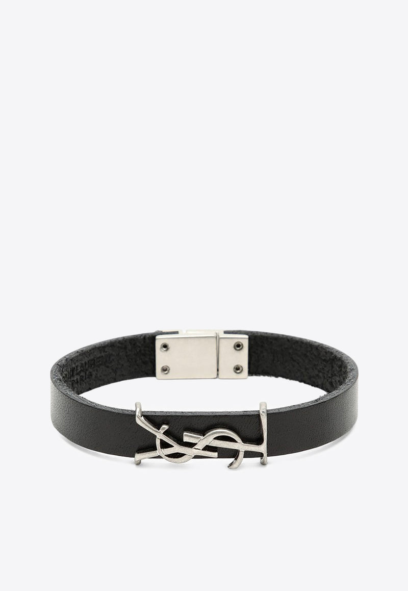 Saint Laurent Cassandre Leather Bracelet Black 7088150IH0E/O_YSL-1000