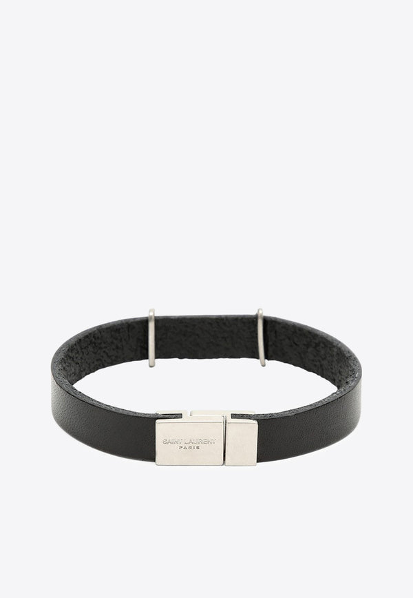 Saint Laurent Cassandre Leather Bracelet Black 7088150IH0E/O_YSL-1000